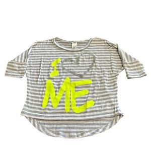 Girls Striped Knit Top Size 8 Silver Sparkle Heart Neon Y2K
